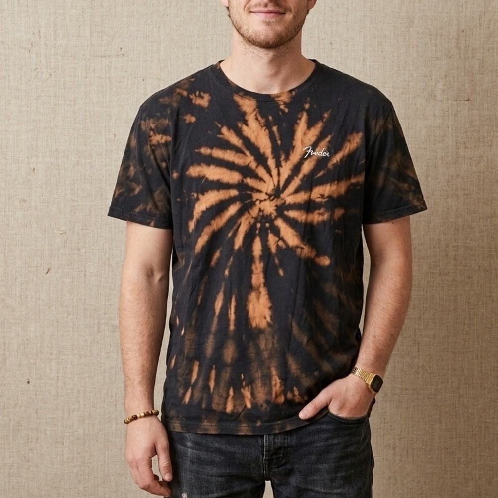 Lucky Brand x Fender Black Tie Dye Short Sleeve T-Shirt Large Basic Retro Casual